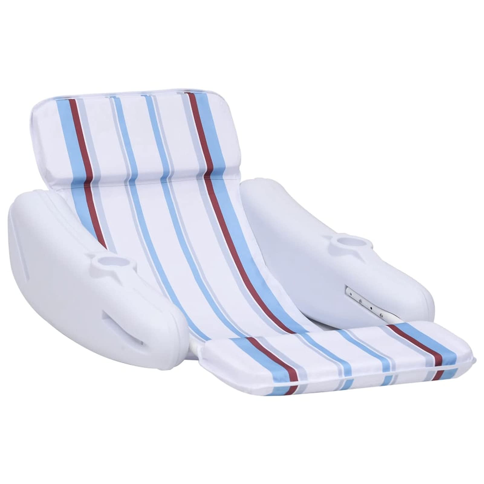 Sillón flotante para piscina, hinchable con portavasos integrado, hamaca flotante, colchón hinchable para playa, plegable, blanco, azul y marrón, HDPE, poliéster
