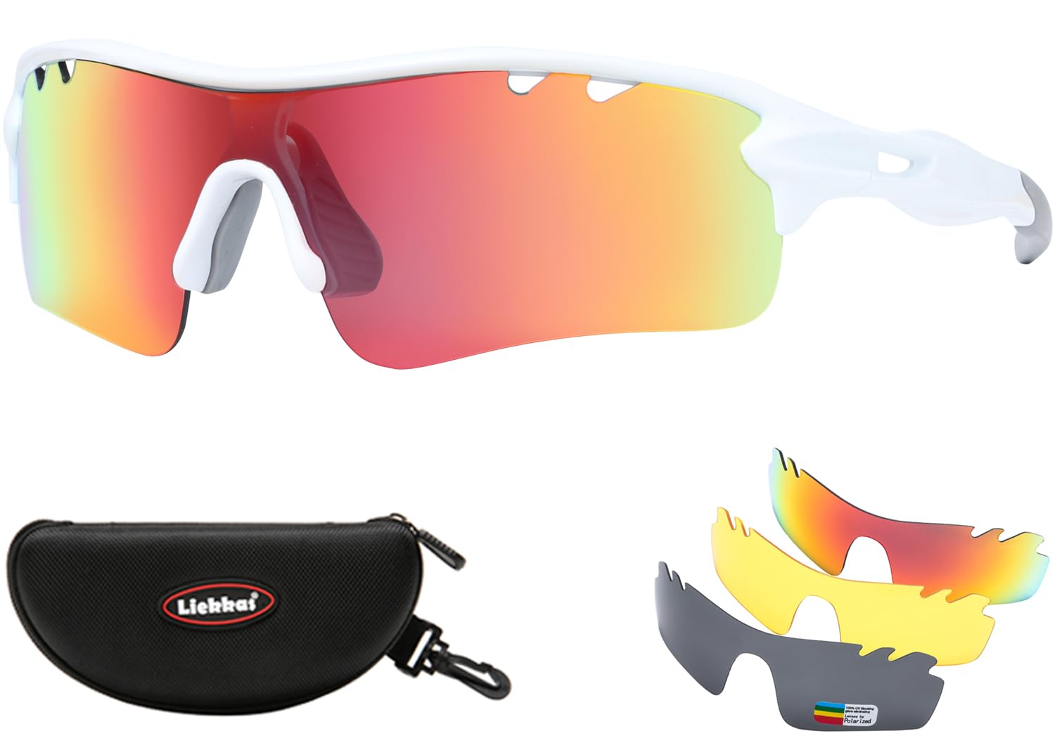 Lunettes de soleil de sport polarisées pour homme et femme avec 3 verres interchangeables pour course à pied, pêche, VTT, cyclisme