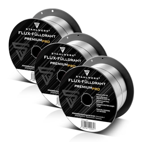 STAHLWERK FLUX Fülldraht Ø 0,9 mm 3er Set E71T-GS – je 1 kg...