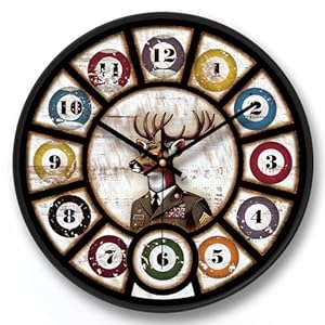 12 Zoll Hirsch Wanduhr mit Billard Design Vintage Home Decor für Küche Wohnzimmer Schlafzimmer Büro Klassenzimmer