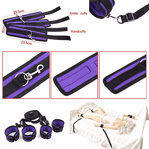 Bed Restraints Kit Under Bed Bondage Eye Mask Blindfolds Soft Wrist and Ankle Handcuffs with Restraint Straps Rope for Couples Sex-purple2
