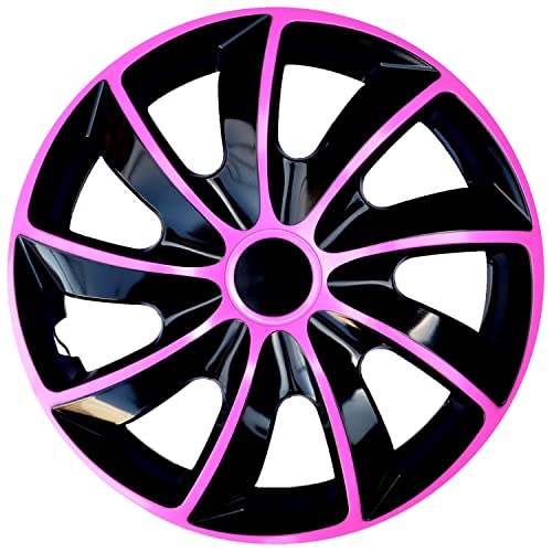 NRM Quad Bicolor Wheel Covers Hubcaps Set 4PCS Car ABS Universal Weather Resistant (Black/pink, 15)