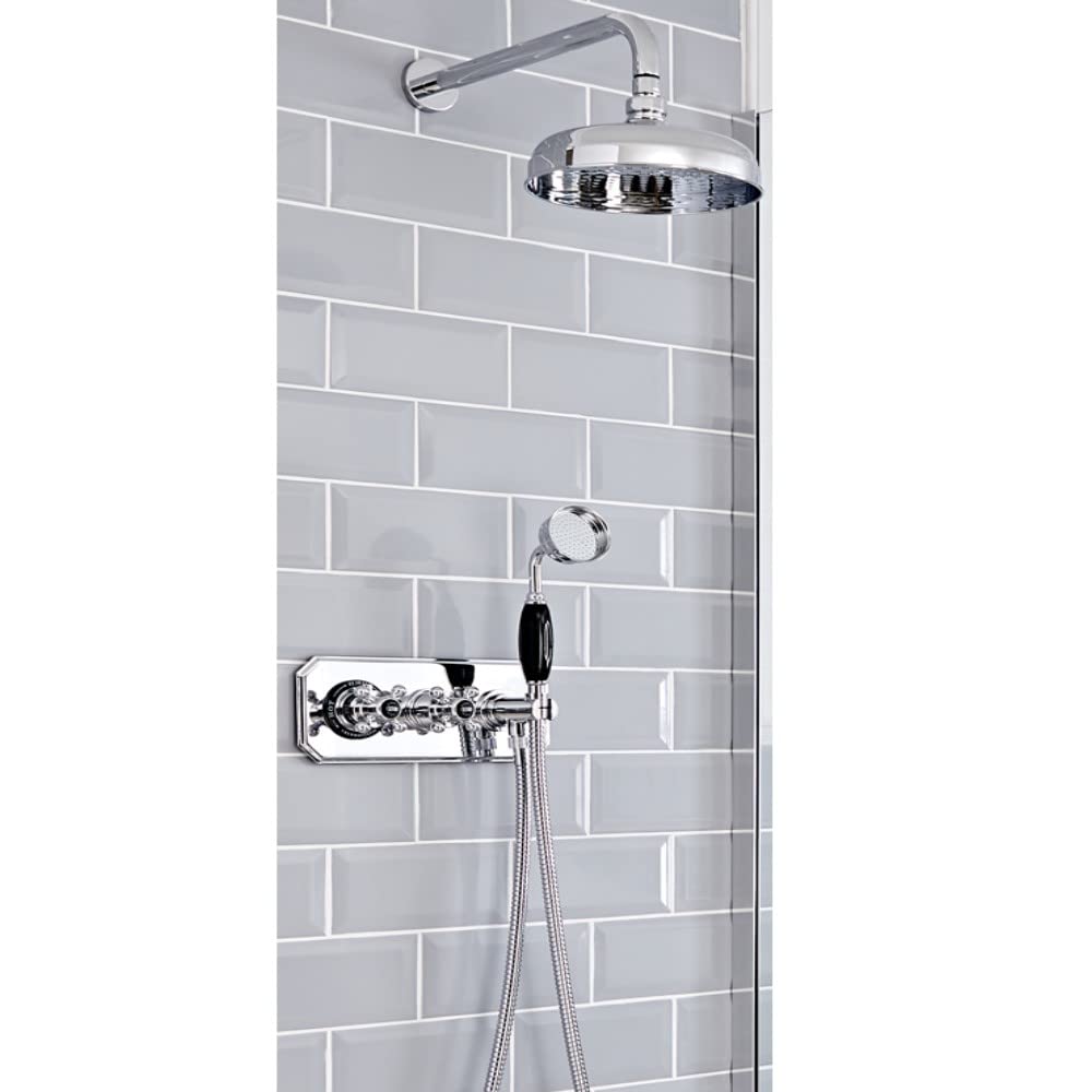 Milano Elizabeth Thermostatic Mixer Valve 200mm Shower Head Handset - Chrome Black