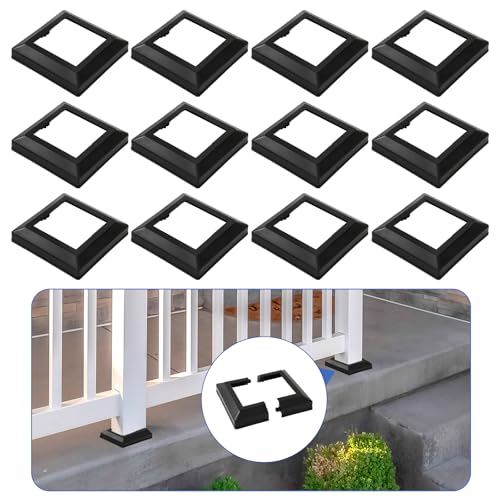 JarThenaAMCS 12Pcs PVC Post Skirt 4 x 4 Inch Black Post Base Cover Split Style PVC Fence Posts Sleeve Reusable Column Wraps Posts Trim for Porch Fence Deck Stairs Rails