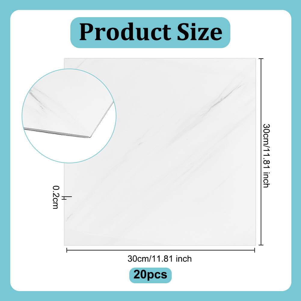 OLYCRAFT 20Pcs Marble Peel and Stick Waterproof Wall Panels 12x12 Inch White PVC Wall Panels for Kitchen Self Adhesive Marble Tile for Walls for Home Bathroom Kitchen Living Room