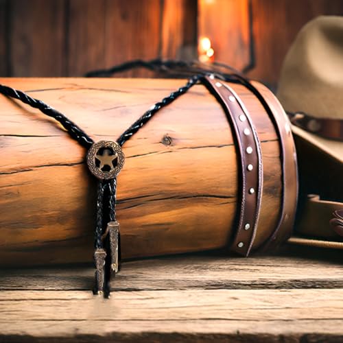 Image of Cowboy Bolo Tie for Men, Vintage Cow Skull Bolo Tie Necklace Native American Necktie for Men Women