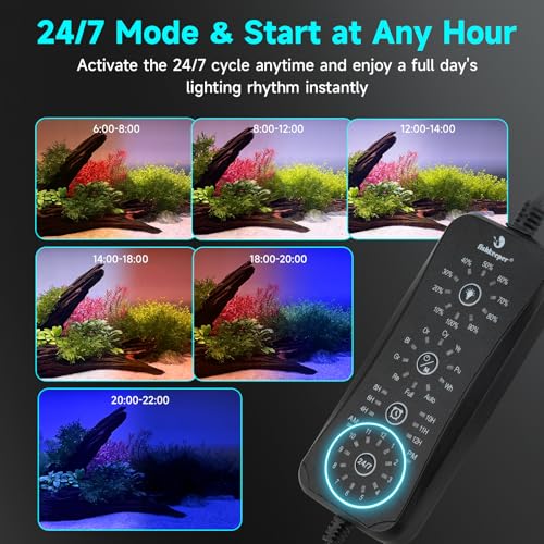 Image of fishkeeper LED Aquarium Light, 24 /7 Mode Aquarium Light for Plant Growth, IP68 Waterproof Adjustable Timer(4H /6H /8H /10H /11H /12H) /10 Brightness & 10 Colors Extendable Bracket for 12-18 Inch Fish Tank