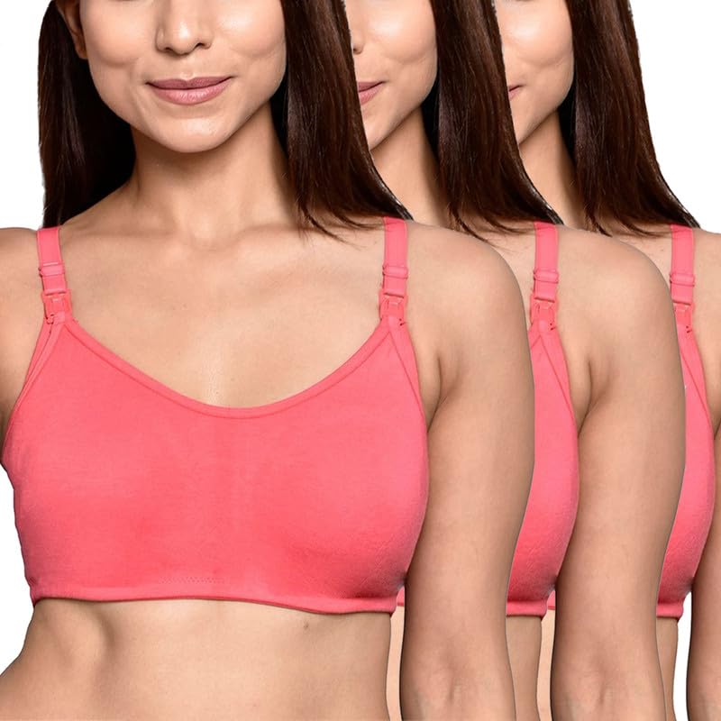 Image of Inner Sense Organic Cotton Bamboo Nursing Bra for Women I Non Padded Feeding Bra with Keyhole Back Design I Wire Free Maternity Innerwear with Full Coverage