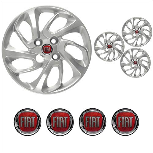 Jogo Calota Aro 14 Uno Attractive 2015 2016 Fiat + Emblema Resinado