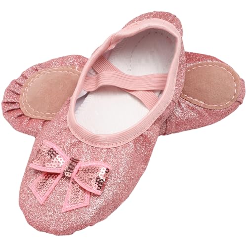 Children's Ballet Slippers: Non-Slip Soft Sole, Sparkly Bow for Practice & Studio