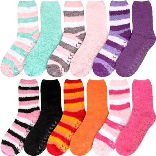 Image of BambooMN Colorful Fuzzy Socks - Assorted Super Soft Warm Microfiber Comfy Home Socks - Value Pack