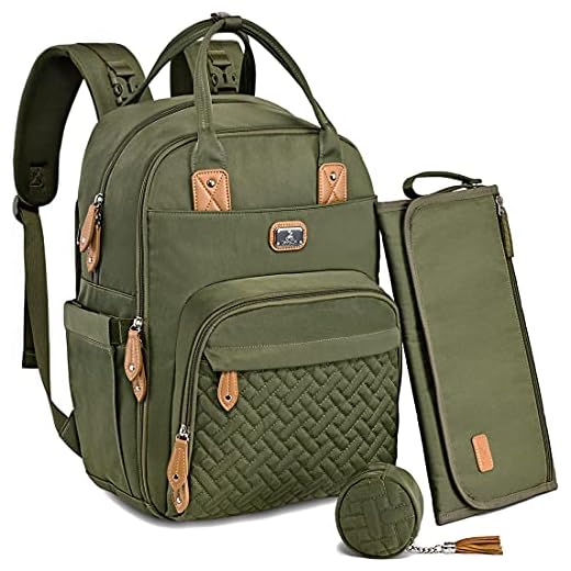 Dikaslon Diaper Bag Backpack with Portable Changing Pad, Pacifier Case and Stroller Straps, Large Unisex Baby Bags for Boys Girls, Multipurpose Travel Back Pack Moms Dads, Green