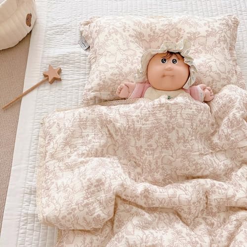 Image of BuLuTu Muslin Toddler Blanket Rabbit Pattern, Soft Cotton Baby Toddler Quilted Blankets for Boys Girls Kids Comforter Lightweight Toddlers Nursery Bedding, Forest Pattern, 60"x78", No Pillow