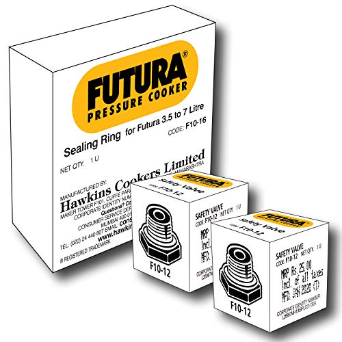 Hawkins Futura Rubber Gasket for 4L- 7L Tall Pressure Cooker and 2 Units of Futura Safety Valve (Black)