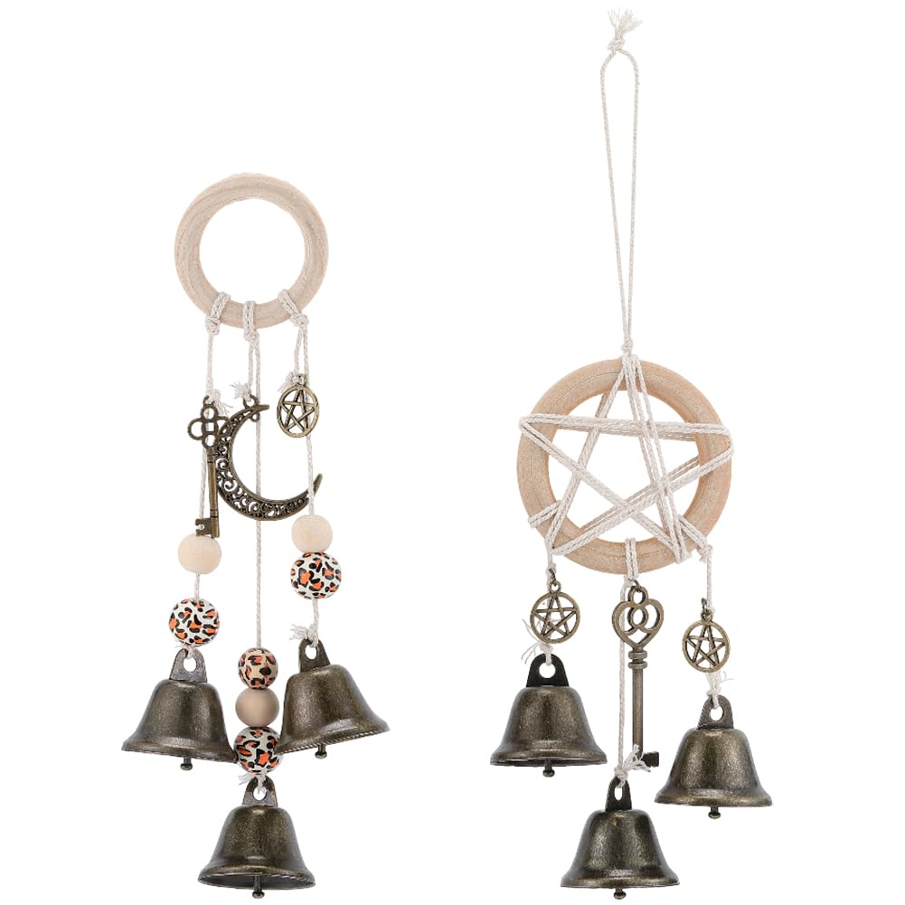 SUNNYCLUE 1 Box 2 Styles Witches Wind Chimes Door Knob Charms Boho Vintage Hanging Magic Metal Star Moon Keys Witchcraft Hanger Witch Bells for Door Protection Outdoor Window Garden Home Gifts Adults