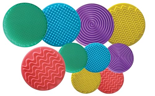 VIRTUENITY 10pc Sensory Silicone Mats. 5 Large (25cm) & 5 Small (14cm) | Colourful Stepping Stones for Autism ADHD Special Needs | Flexible Washable Portable Ideal for Schools & Home