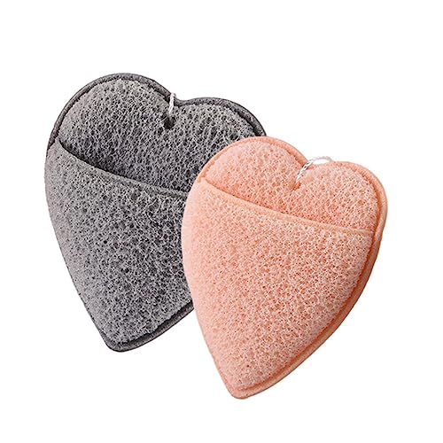 DECOMELODY 2Pcs Heart Shape Facial Cleansing Sponge Gentle Makeup Removal Pads for Daily Use Deep Pore Cleansing Exfoliating and Impurity Removal Safe for All Skin