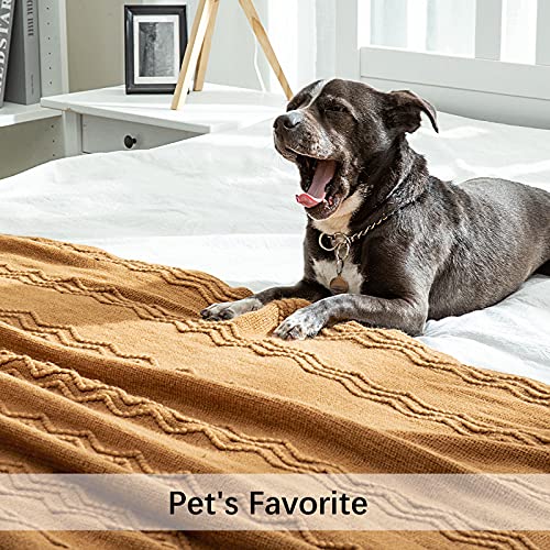 Miulee Knitted Brown Throw Blanket For Couch,Boho Bed Decor Knit Outdoor Blankets Throw Size With Tassels Cozy Woven For Sofa Home Chair Wave Pattern 50" X 60" Inches #TOP3