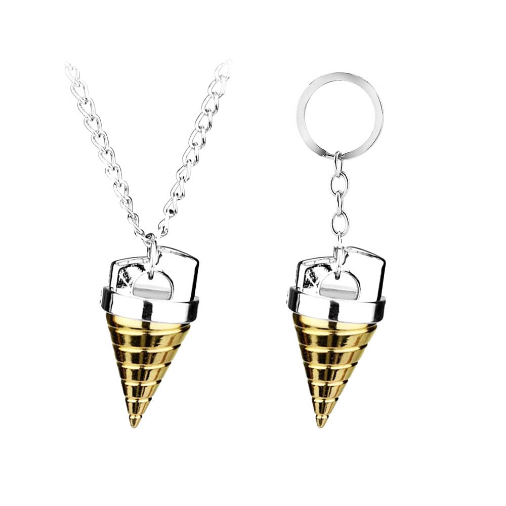 JUSONGKWCP 2 Set TengenToppa Keychain Necklace Anime TengenToppa Figure Cosplay Accessories Metal Pendant Jewellery (Gold-2Set)