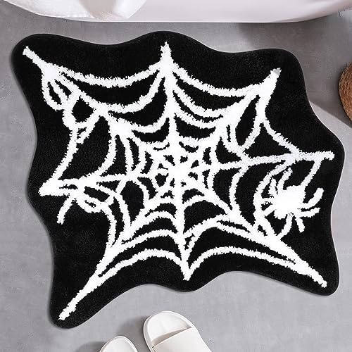 Percozzi Spider Web Halloween Bathroom Rug, Tufted Bath Mat Gothic Home Decor Horror Cobwebs Soft Microfiber TPR Non-Slip Tub Front Door Area Carpet Oddities Spooky Gifts 25.1" x 27.5"