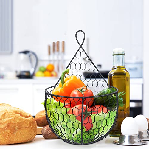 Erytlly Metal Fruit And Vegetable Storage Hanging Basket Wall Mounted, Hanging Fruit Basket For Kitchen Black Wire Baskets For Flowers, Fruits And Veggies, Fruit Hanging Baskets - Set Of 3 #TOP4