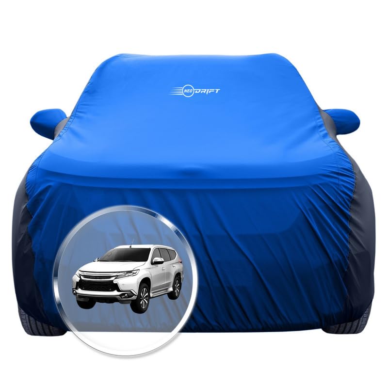 Image of NEODRIFT 'SuperTech' Car Cover for Mitsubishi Pajero Sports (100% Water-Resistant, All Weather Protection, Tailored Fit, Multi-Layered & Breathable Fabric) (Colour: Sky Blue+Black)