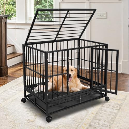 43 Inch Heavy-Duty Dog Crate - Extra Large Indestructible Dog Cag...