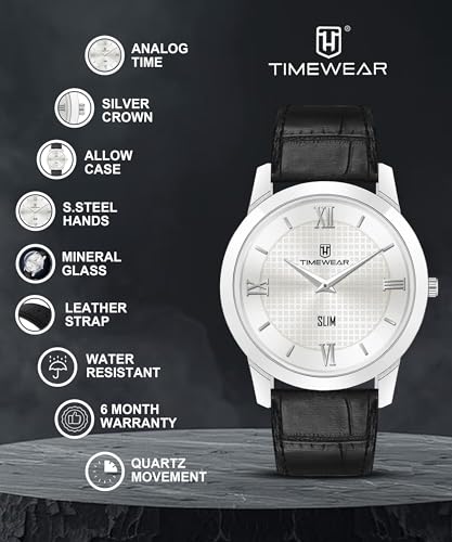 Image of TIMEWEAR Analog Slim Two Hands Leather Strap Watch for Men