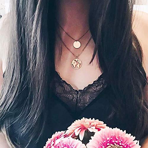 Luxcastle Gold Layered Necklace Lovely Map Pendants Necklace Shiny Gold Chain Necklace Jewelry for Women Girls Birthday Gift