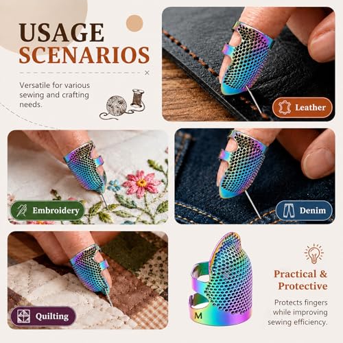 Image of Thimbles for Hand Sewing, Sewing Thimble Kit, Metal Finger Protectors, Thimble Ring for Hand Quilting and Embroidery(Colorful,2Pcs,Medium)