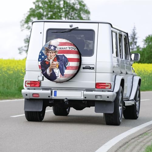 Image of Vintage American Uncle Sam Flag Spare Tire Cover, Wheel Protection Device 14-17 Inches, with Waterproof Dust-Proof UV Sun Wheel Tire Cover Suitable for SUV, RVs, Travel Trailers, Trucks (LTTSM-14)