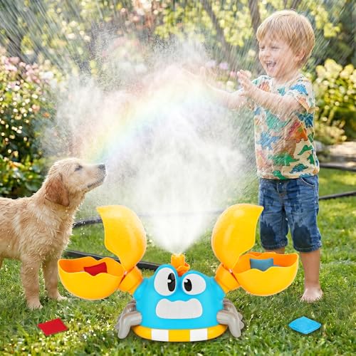 Image of Water Sprinkler for Kids Toddlers, 4 in 1 Crab Sprinklers for Yard with 3 Spray Patterns & 4 Bean Bags for Toss Game, Kids Sprinklers for Outside Backyard, Summer Toys Water Fun for Kids 3 4 5 6 7 8