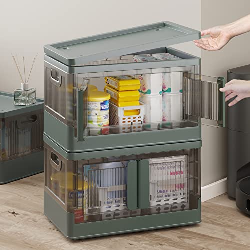 Klonvs Storage Bins With Lids, Stackable Storage Bins With Wheels & Folding Plastic Storage Boxes 3 Set, Collapsible Storage Containers For Closet Office Organizing, Clothes, Toys, Books, 8.4 Gallons #TOP5