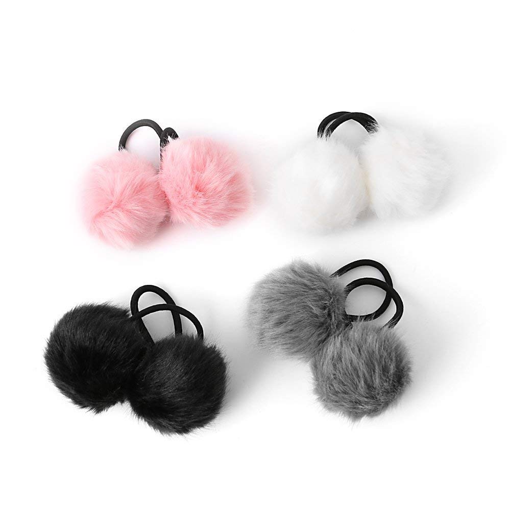 BIG BOX pom pom 8 piece Pom Ball Elastic Hair Ties Cute Pom Hair Bands Pompoms Fluffy Ponytail Holders for Women Girl Kids Hair Accessories