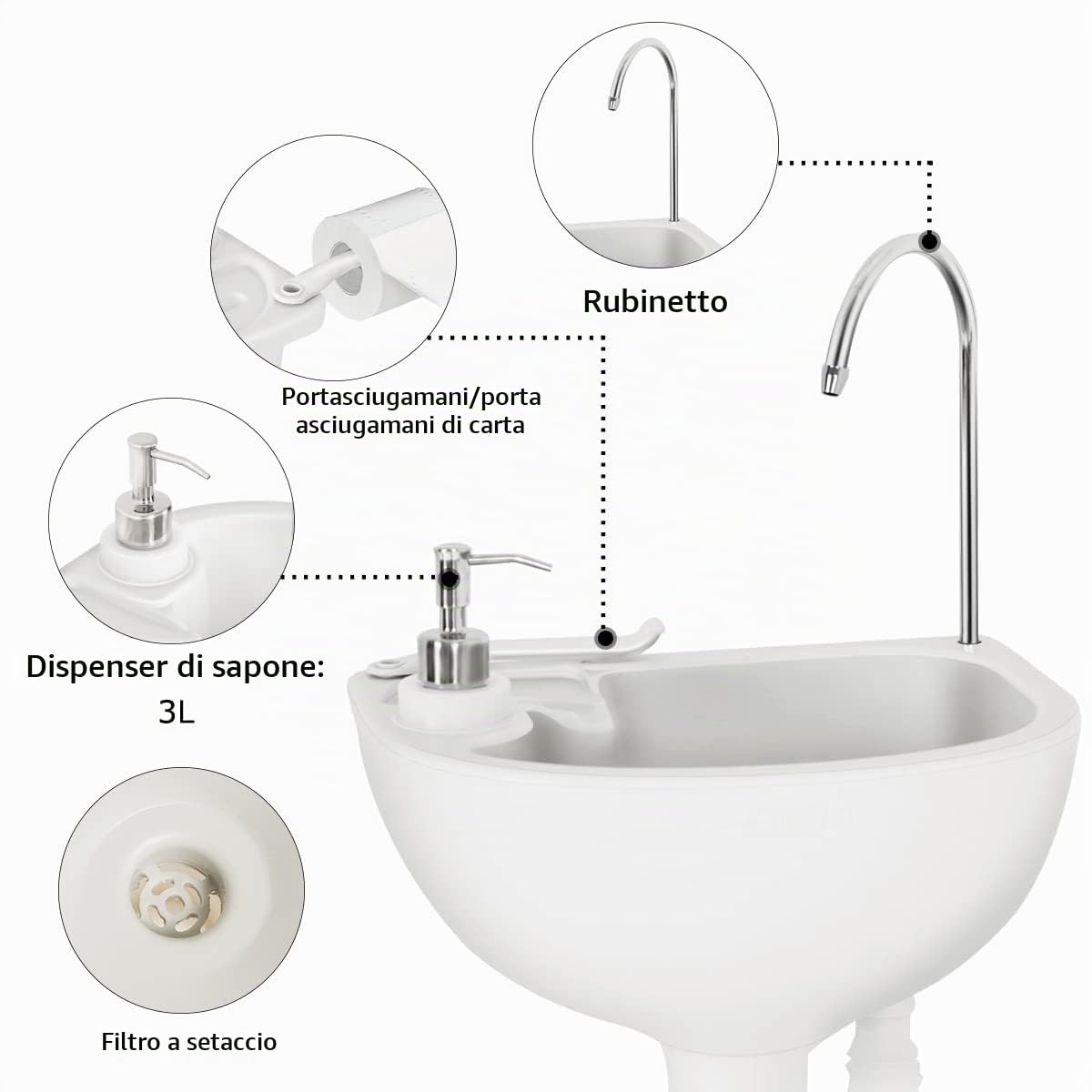 FANTASK Lavandino da campeggio con pompa a pedale da 17 l, serbatoio dell'acqua e portasciugamani, lavabi portatile, per eventi in giardino e all'aperto