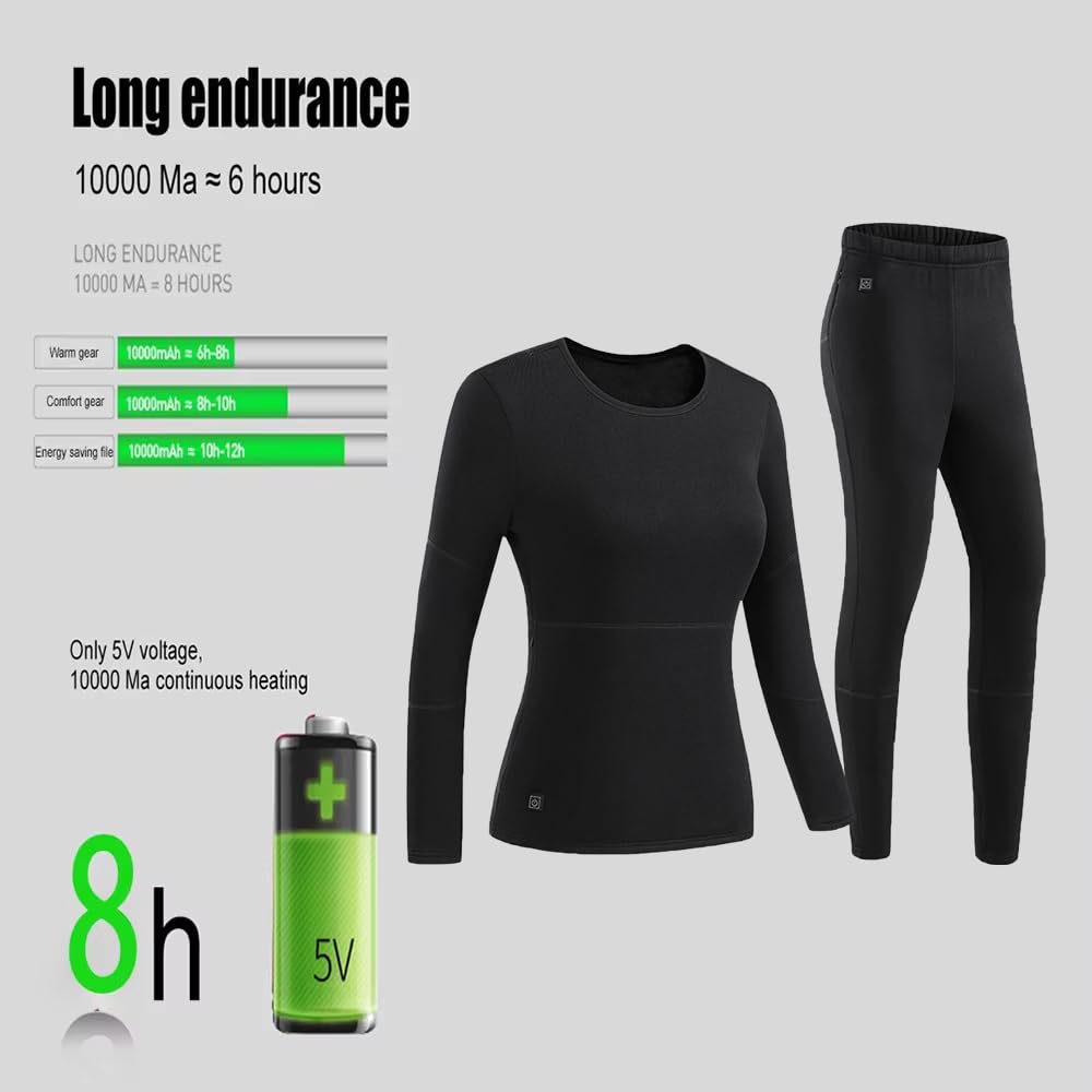 Juego de Ropa Interior Térmica Calefactada USB Calentamiento Rápido 3 Ajustes de Temperatura Calzoncillos Largos