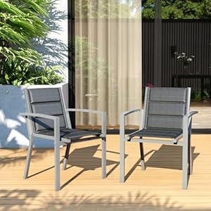 TRIUMPHKEY Gartenstühle Stapelbar, 2er Set Aluminium Gartenstuhl mit Armlehnen, Garten Stapelstühle, Balkonstühle, Garten Esszimmerstühle, Wetterfeste Terrassenstühle, Dunkelgrau