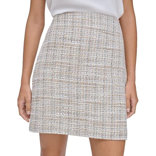 Calvin Klein Womens Above Knee Tweed Mini Skirt Beige 16