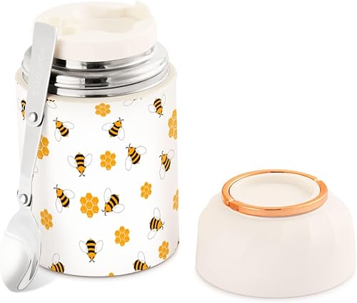 Miniatura 1 de MCHIVER Bees Food Jar with Spoon Stainless Steel Vacuum Insulated Food Container 17 oz Food Flask for Hot Food
