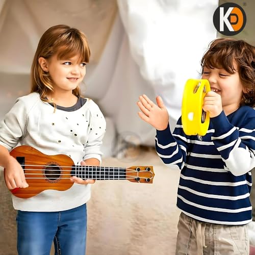 Image of K D Toy Guitar for Kids, 22 Inch Ukulele Style Acoustic Musical Instrument with 4 Nylon Strings & Pick, Educational & Safe Plastic Guitar Toy for Children Age 6+ (Wooden Texture Design)