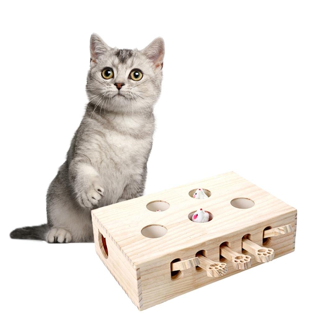 Jouet Chat Tapoteur Balle à Griffer Anti-Stress Félin Jeu Puzzle Bois Animaux Jouet Cinq Trous Chat Habileté Patte Matériau Boi, Souris