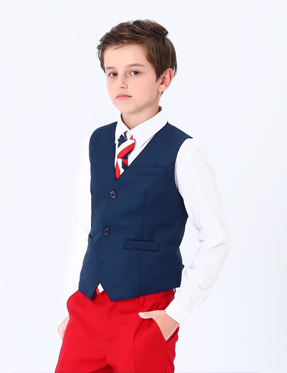 Trajes y Chaquetas de Niño, Pantalón + Chaleco + Camisa + Corbata + Pajarita, 5-13 Años