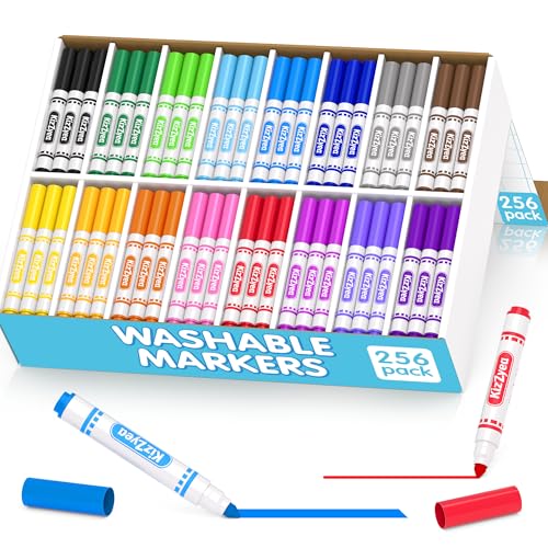 KIZZYEA Washable Markers Bulk Markers for Kids 16 Assorted Colors 256 Count Broad Line Coloring Marker for School Student Art Supplies & Back to School Craft Classroom Essentials for Teachers