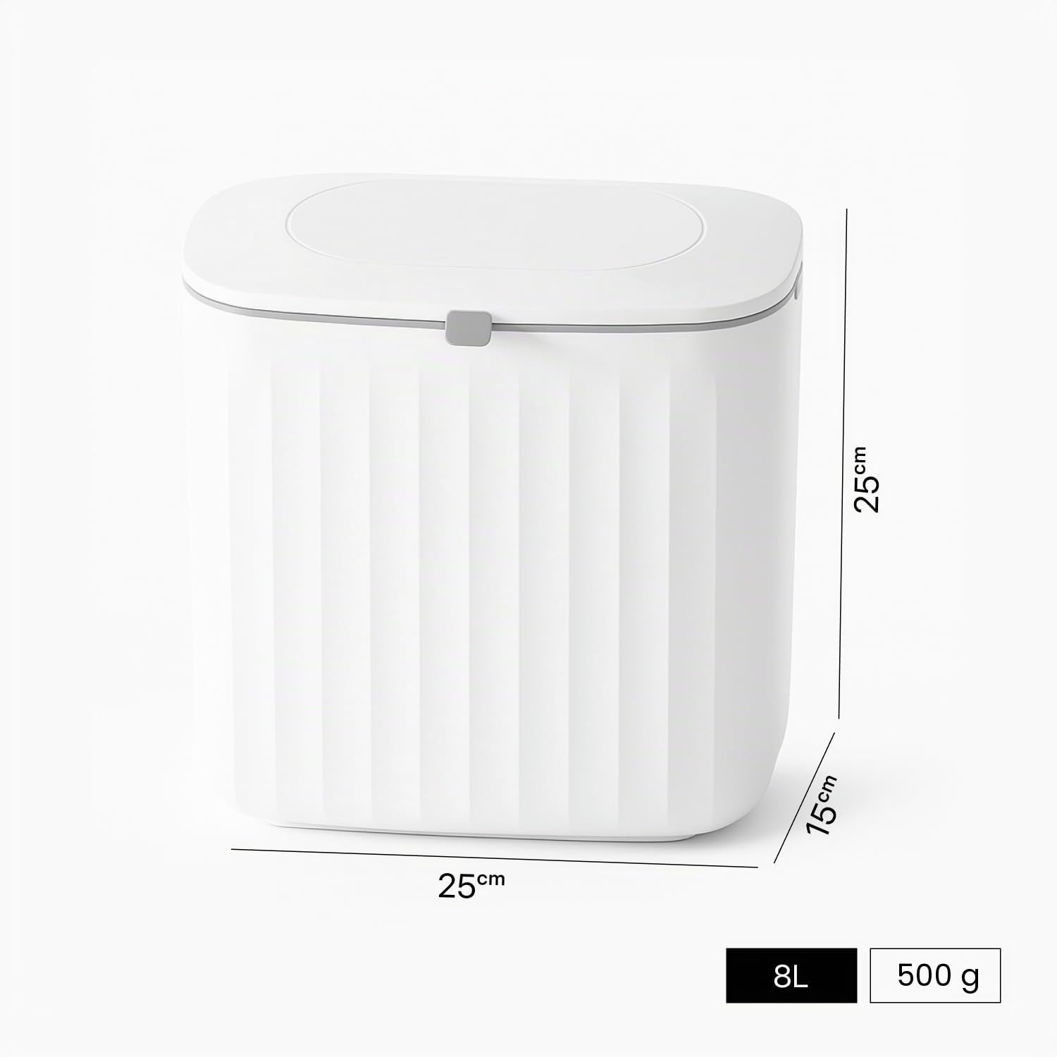 Poubelle 8L avec couvercle, poubelle suspendue pour cuisine et salle de bain, couvercle à 2 voies, montage sans perçage, PP+ABS, blanc, 25 x 15 x 25 cm