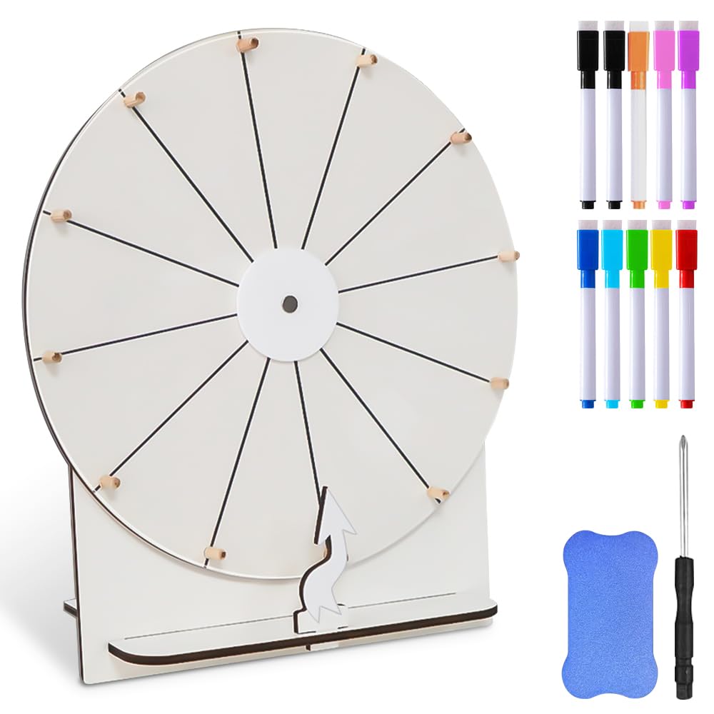 Ruleta De La Suerte, Ruleta Giratoria, Comprar Rueda De La Fortuna con 10 Rotuladores, Goma De Borrar y Destornillador, Rueda de La Fortuna De Madera para Juegos De Palabras, Año Nuevo, Fiesta