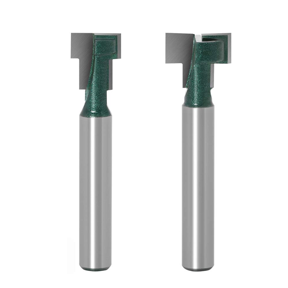 Bestgle 2pcs 1/4 Inch T-Slot Router Bits, 3/8" & 1/2" Professional T-Track Keyhole Woodworking Cutter Cutting Tool