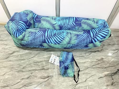 Image of Outdoor Inflatable Lounger with Air-Fill Design, Side Pocket and Carry Bag (Blue)