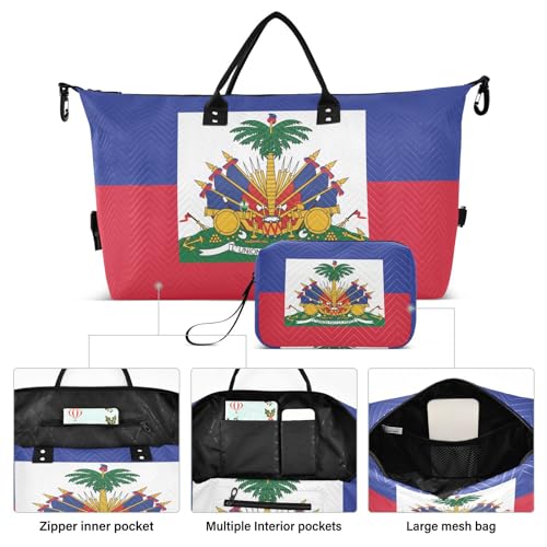 Aflyko Travel Duffel Bag Haiti Flag Sport Tote Gym Bag Weekender Overnight Bag for Men Women Flight Approved Carry On Bag Fitness Dance Go-To Bag Daily Bag3