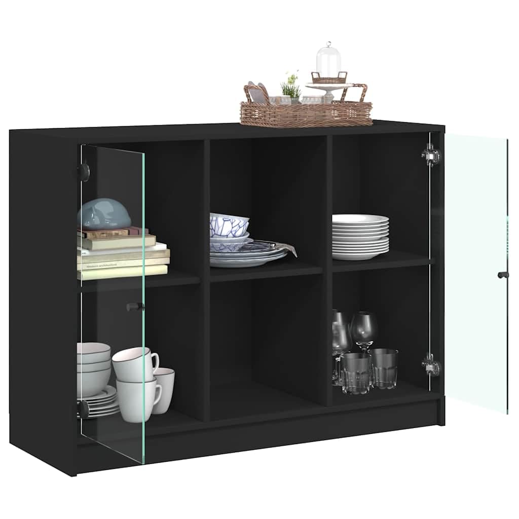Fengshui Kredens czarny 102 x 37 x 75,5 cm materiał drewnopochodny | Miejsce do przechowywania książek, czasopism, dokumentów, stabilna płyta górna, czarne uchwyty, z uchwytem ściennym