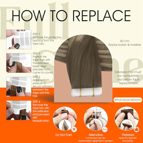 Image of Full Shine Tape in Hair Extensions Human Hair,7 /1000 /7 Cool Brown And Blonde,16Inch 50G 20Pcs,Seamless Human Hair Tape in Extensions for Thin Hair,Remy Human Hair,Add Volume and Fuller Hairstyle